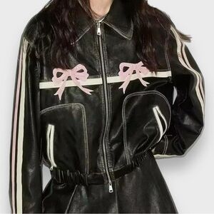 Bow leather jacket